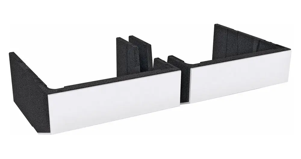 Verkleidungselemente für Heizsysteme, bestehend aus zwei Teilen. Schwarz-silberne Kombination, geeignet für Vaillant ecoTEC Systeme.